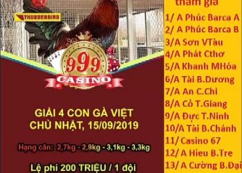 Xem Đá Gà Trực Tiếp “Giải 4 CON GÀ VIỆT” ngày 15/9/2019