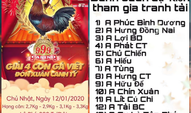 Trực tiếp đá gà: “Giải 4 con gà Việt đón Xuân Canh Tý” ngày 12/1/2020